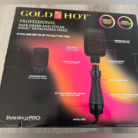 Gold n hot professional hair dryer and styler ionic detachable head new - Picture 2 of 5